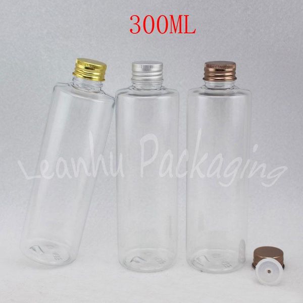 

transparent flat shoulder plastic bottle aluminum cap , 300cc shampoo / lotion packaging empty cosmetic container storage bottles & jars