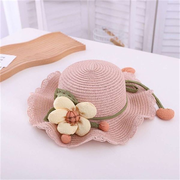 

summer children's sun protection hat baby straw hat bag set big brim sun protection travel, Yellow