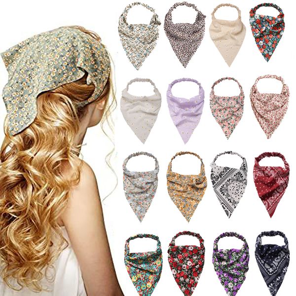 

summer printting hair scarf scrunchies vintage triangle bandanas hairband headband elastic hair bands headwrap hair accessories, Blue;gray