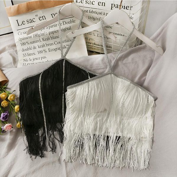 

women's tanks & camis summer tube tassel cami halter female backless vest y2k fashion clothing streetwear unique camisole, White