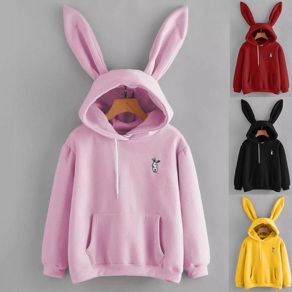 

women's hoodies & sweatshirts cute kawaii ears hooded women long-sleeved oversized hoodie sweatshirt sudaderas con capucha pullover t, Black
