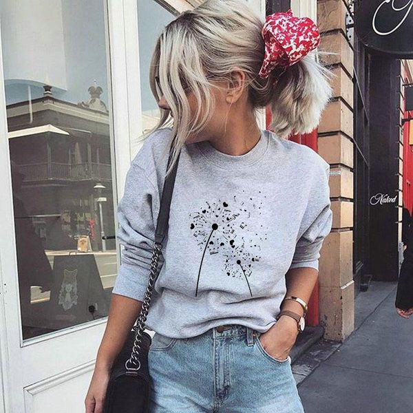 

women's hoodies & sweatshirts women hoodie double dandelion printed fleece long sleeve o neck loose sweatshirt girls pullovers winter, Black