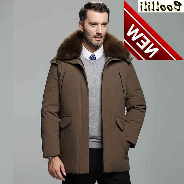 

2021 winter warm men's white duck down jacket fashion casual big fur collar thicken hooded jackets and coats male, Black