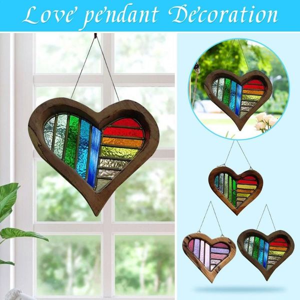 

decorative objects & figurines wooden rainbow painted love heart ornaments pendant wood tags hanging decoration art decor for wall living ro