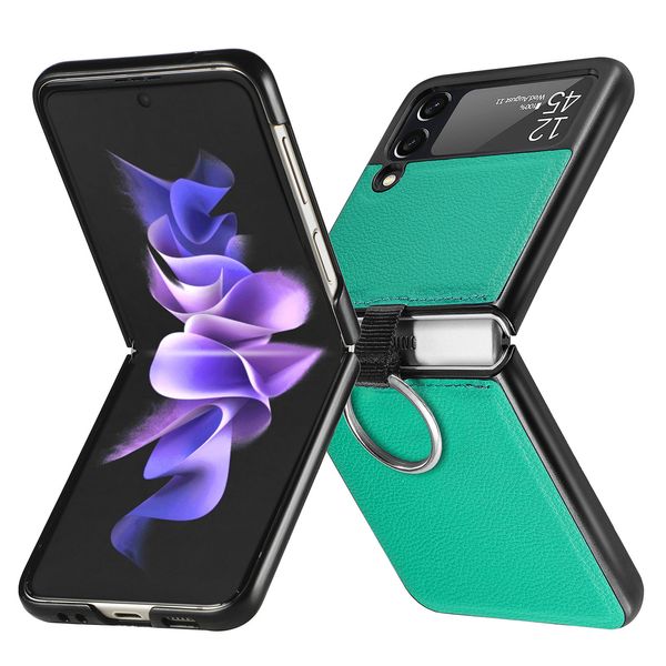 Ringschnalle-Handyhüllen für Samsung Galaxy Z Flip 3, modische Lychee-Maserung, PU-Leder, stoßfeste Schutzhülle