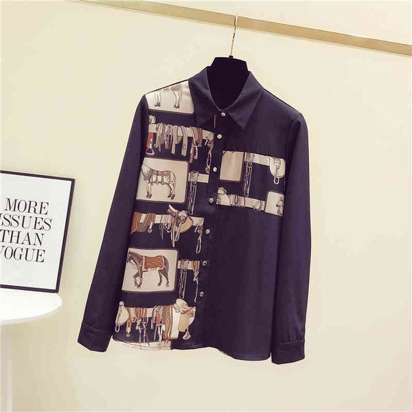 

women's blouses & shirts spring autumn female designer black printing elegant chiffon c804, White