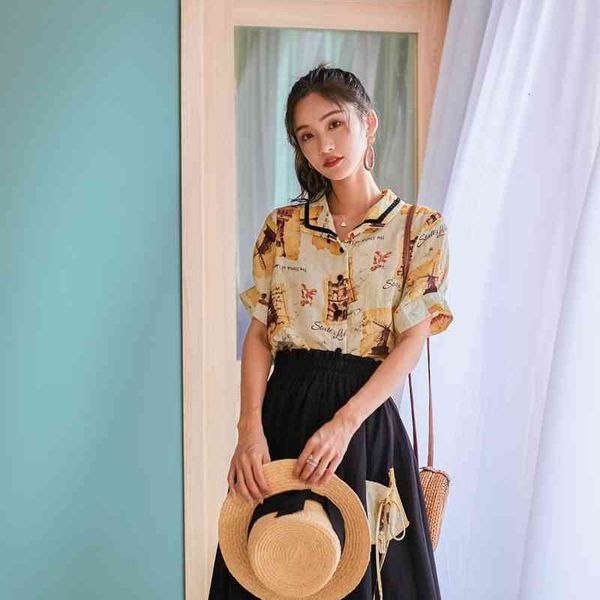 

women's two piece pants summer print vintage blouse women short sleeve collared button up shirt designer fashion blouses 38c9, White
