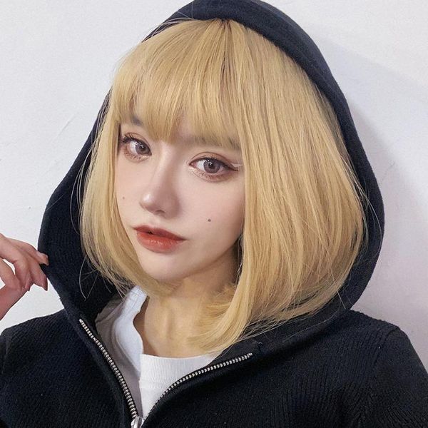 

blonde short wigs bangs synthetic heat resistant hair bob hairstyle for women ladies girl cosplay anime vacation1, Black