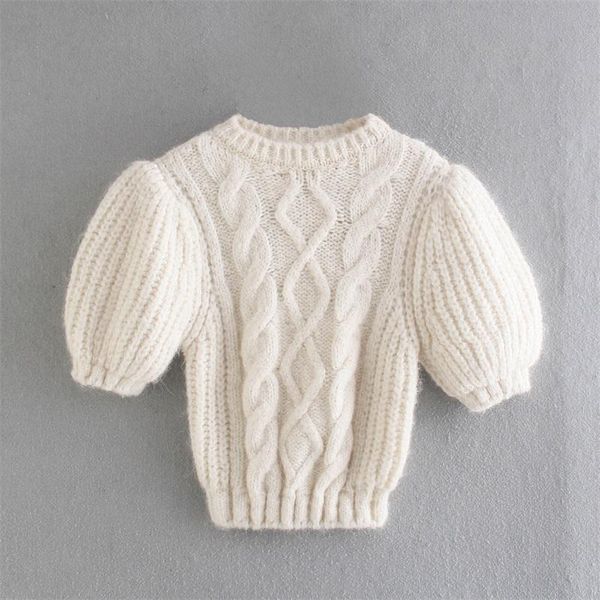 

women's sweaters zxqj women 2021 fashion solid color short knitted sweater vintage round neck sleeve female pullovers chic, White;black