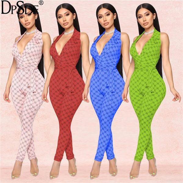 

women's jumpsuits & rompers dpsde geometry bocycon women long jumpsuit v neck sleeveless catsuit autumn 2021 streetwear red pink, Black;white