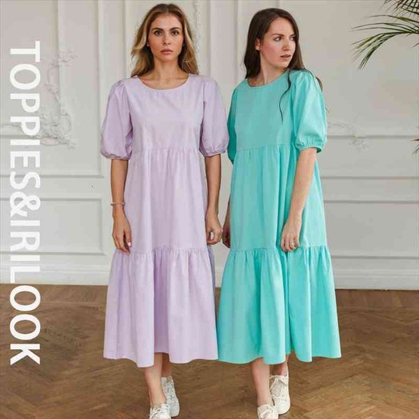 

white cotton puff sleeve women dress summer midi short cascading ruffles blouses, Black;gray