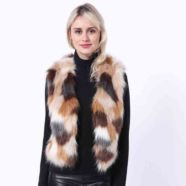 

fur vest outwear jacket women covered button patchwork sleeveless faux winter coat female coats vestidos 211207, Black