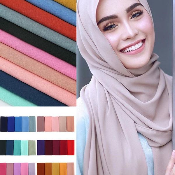 

scarves women plain bubble chiffon scarf hijab wrap solid color shawls head muslim hijabs hair 20 colors, Blue;gray