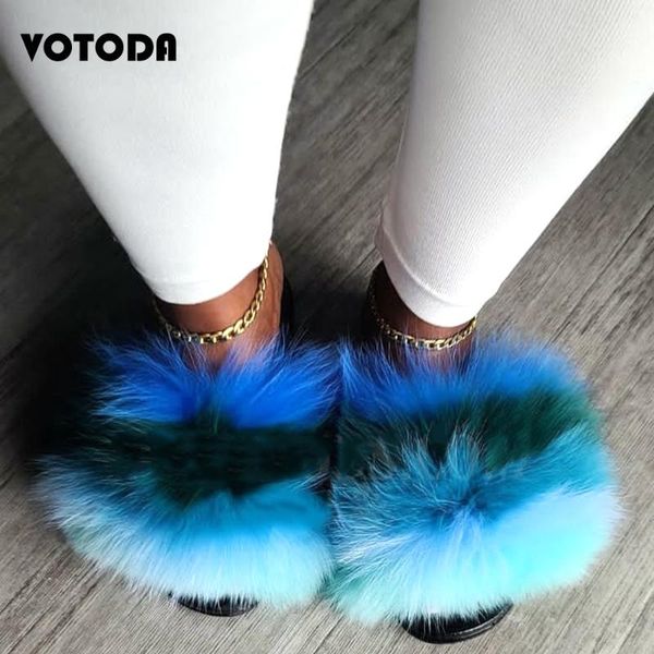 

fur slippers women real slides home furry flat sandals female cute fluffy plush house shoes non-slip casual flats, Black
