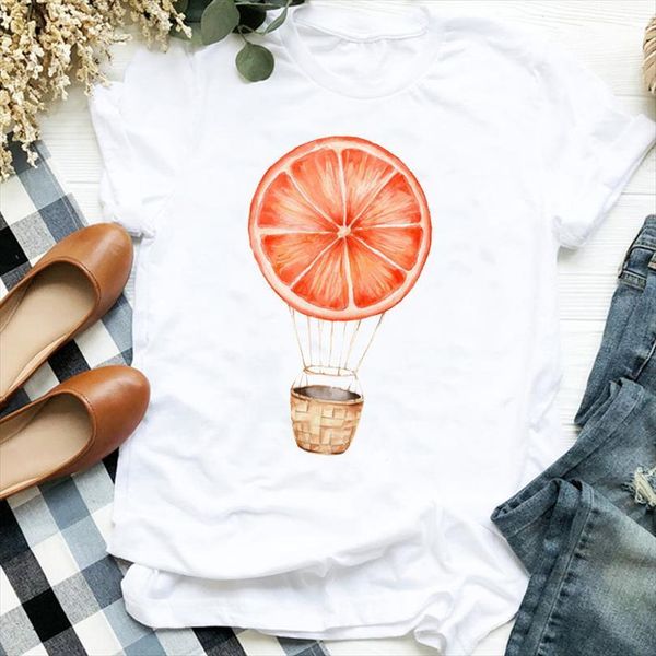 

and women lady 90s men t shirts cartoon balloon fruit travel vacation print tee womens female clothes graphic, White;black