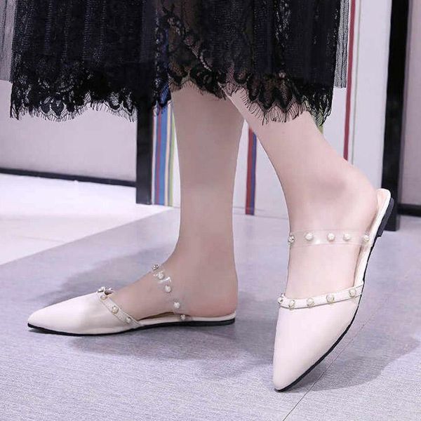 

out flat slipper side shoes women's summer shoes pointed toe slippers woman plus size 35-43 zapatos mujer crystal, Black