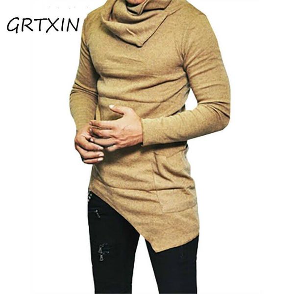 

fashion brand turtle neck street t shirt men hip hop long sleeves asymmetry designed men's tees us size 4xl t-shirts, White;black