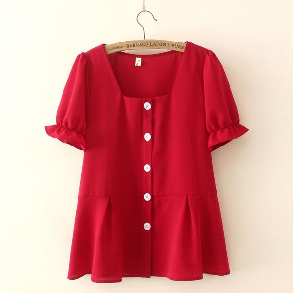 

women's blouses & shirts large size women summer chiffon fashion square collar pocket fashionable solid color blusasmm0188, White