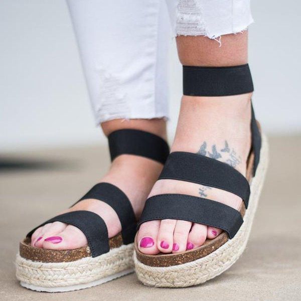 

summer sandals women's platform shoes casual open toe non-slip, Black