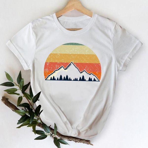 

women's t-shirt women t-shirts 2021 spring summer flower striped mountain clothing printing tshirt female 90s lady print graphic tee, White