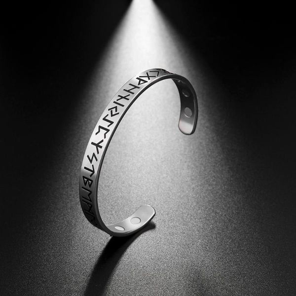 

bangle fashion creative 24 rune magnetic health bracelet adjustable viking amulet retro cuff ladies men's gift jewelry, Black