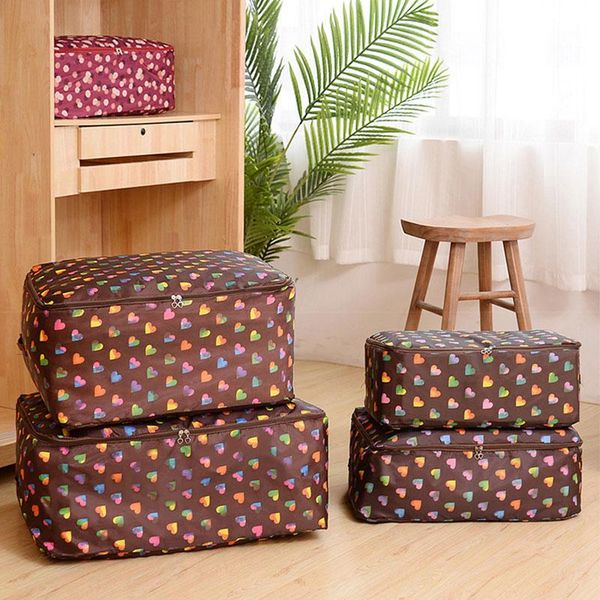 

washable oxford cloth quilt storage bag solid color printed large capacity travel package handle clothes dustproof organizer bags
