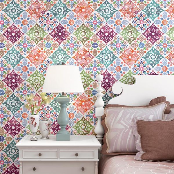 

wallpapers mediterranean bohemia type pvc wallpaper for home decor walls red blue color wall paper rolls living room bedroom