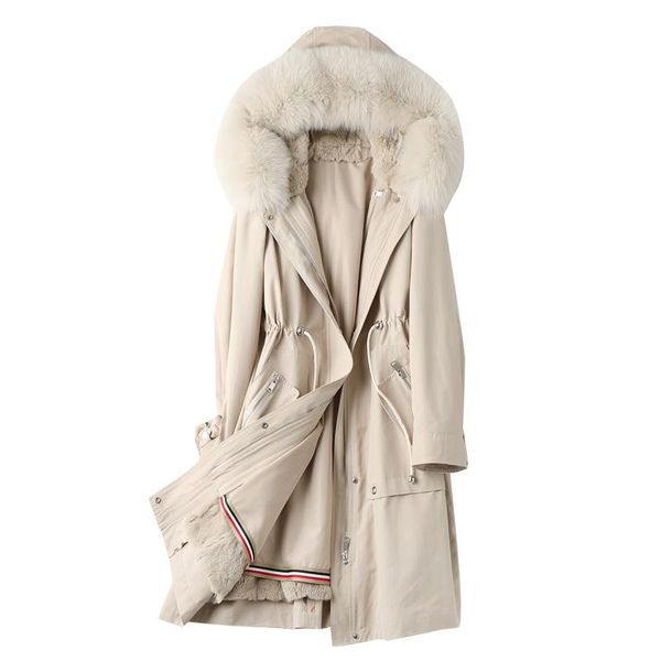 

women's fur & faux winter parka coat real collar rex lining women warm long outerwear lf21009kqn, Black