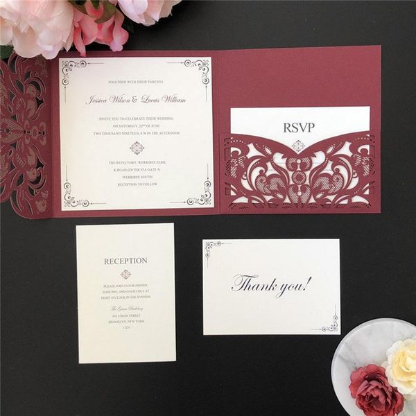 

perfect wedding invitation set laser cut hollow rose pocket wedding envelope bridal shower engagement, Black