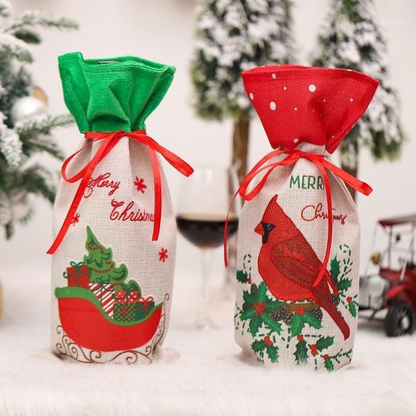 

christmas decorations wine bottle bag cover creative fine printing bird sleigh table festival decoration props