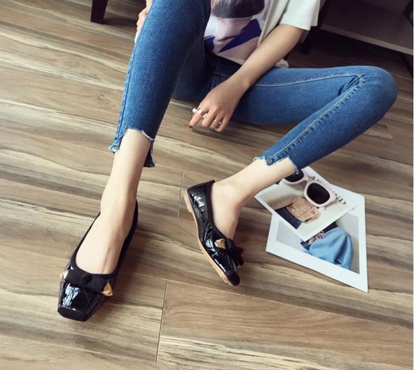 

women's shoes in spring and autumn flat bottom square head @261, Black