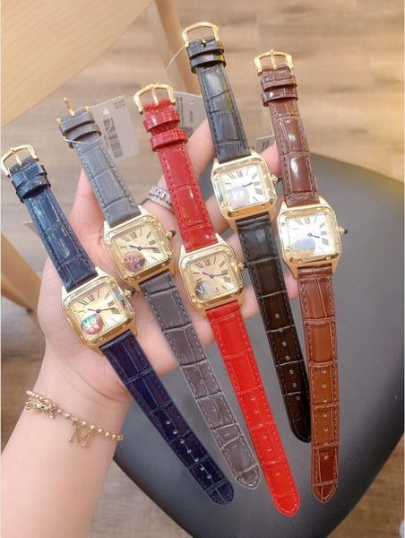 

women mens luxury watches 28*38mm 32*43mm square dial leather strap quartz battery watch ct57, Slivery;brown