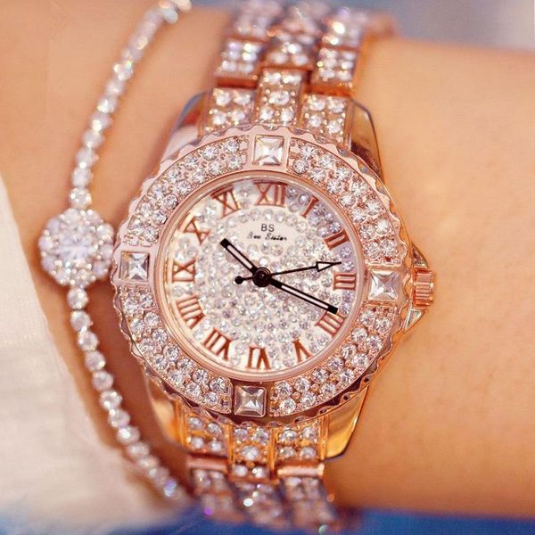 

wristwatches women watch fashion rhinestone dress shiny stainless steel band ladies wristwatch bracelet, Slivery;brown