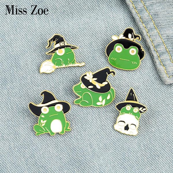 

pins, brooches witch frogs enamel pins custom funny animal wizard shirt lapel badge bag cartoon gothic jewelry gift for friends, Gray