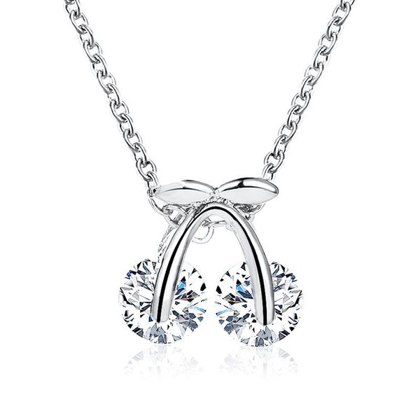 

sweet zircon cherry pendant necklace clavicle chain fashion girl small fresh short korean jewelry wholesale necklaces, Silver