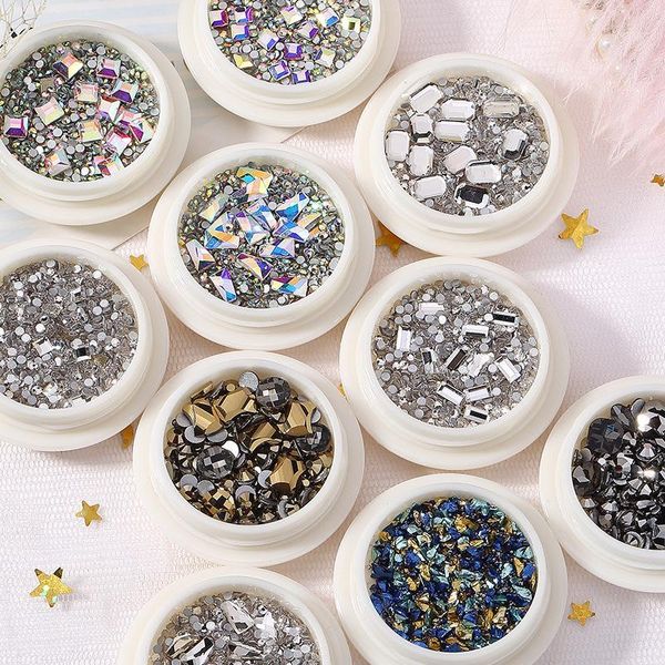 

box rhinestones crystal nail decoration shining accessories colorful 3d mixed diamond glitter art diy tools1, Silver;gold