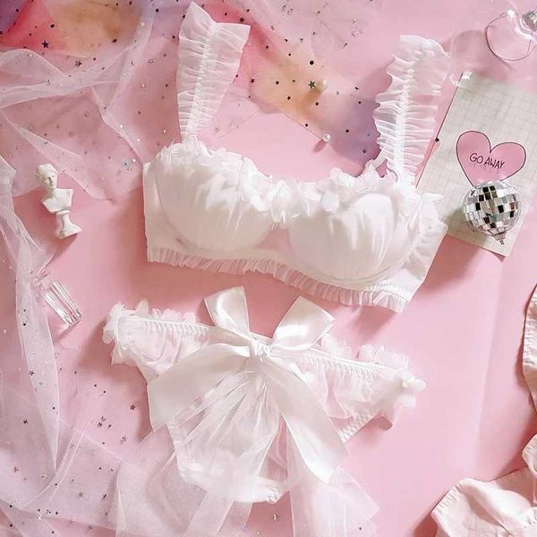 Slip Mutandine Giapponese Cute Cat Ear Maid Lolita Pizzo Push Up Reggiseno con ferretto Set di slip Sexy Teen Girl Dolce Principessa Kawaii Set di biancheria intima L2304