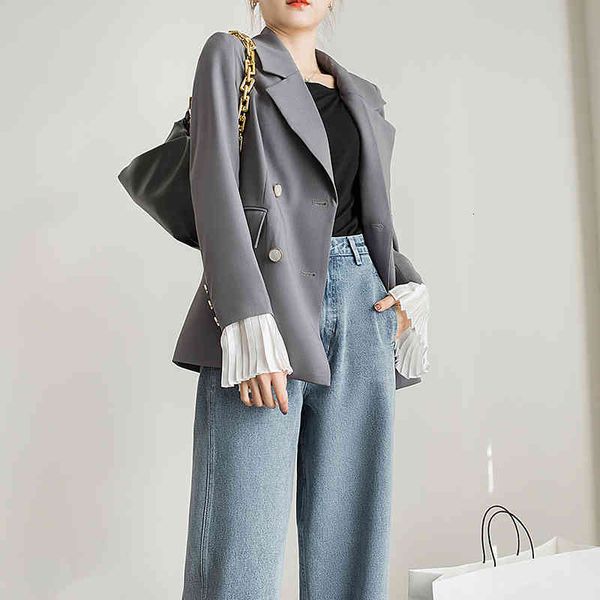 

arrival fashion female spring ol professional temperament simple double-breasted thin suit wild jacket, White;black