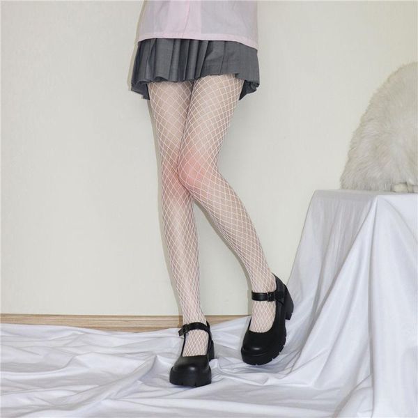 

girls white tights summer nylon fishnet mesh pantyhose japanese style girl friend transparent hosiery women's underwear socks, Black;white