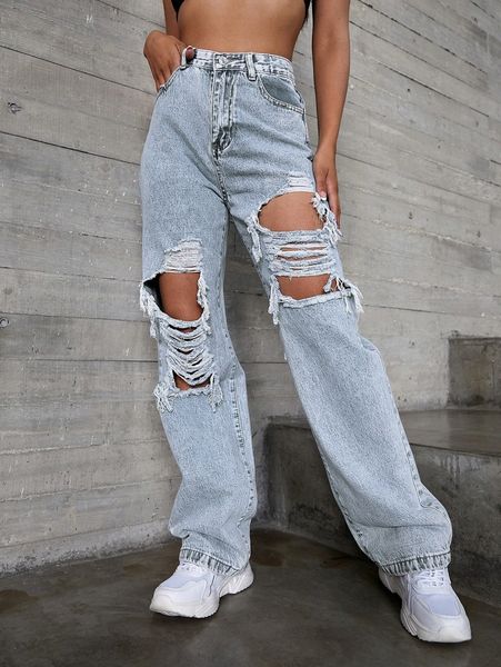 

high waisted ripped jeans i1l9#, Blue
