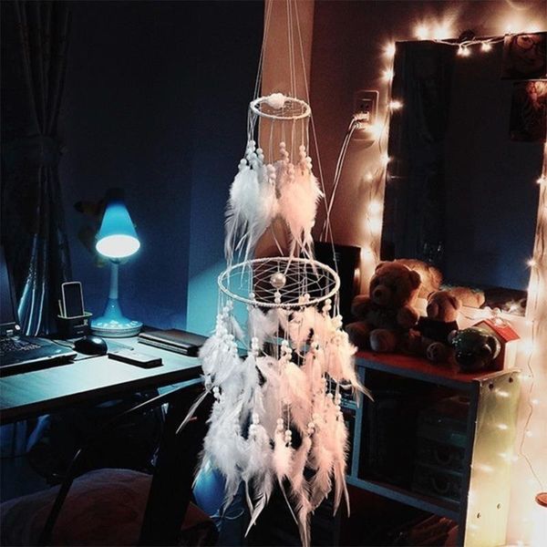 

decorative objects & figurines dream catcher with feather pearl hand made double circle wall hanging dreamcatcher for kids bedroom baby tent