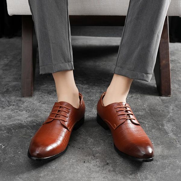 

men shoes leather male dress luxury men's business oxfords classic gentleman, Black