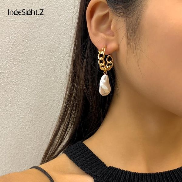 

dangle & chandelier ingesight.z punk geometric hollow out drop earrings imitation pearl baroque hanging for women jewelry oorbellen, Silver