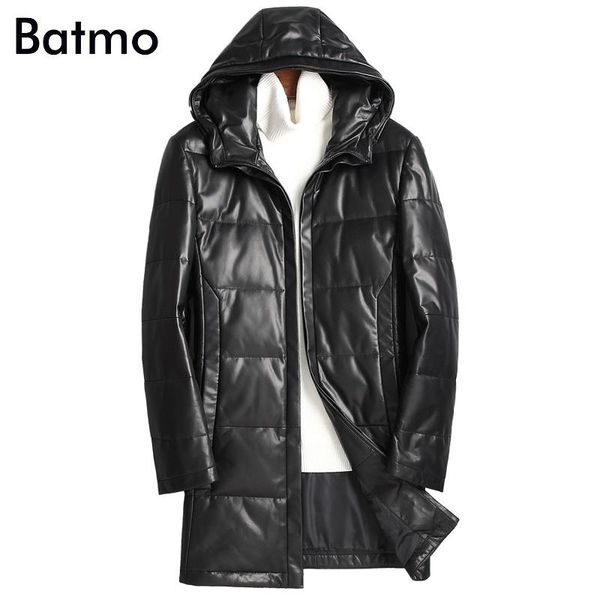 

men's leather & faux batmo 2021 arrival winter sheepskin white duck down hooed jackets men,men's warm real coat,99015, Black