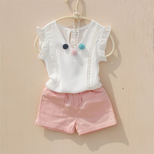 Kinder Sommer Kleidung Mode Teenager Ärmellose Weiße Blusen Chiffon Reine Farbe Baby Mädchen Rüschen Hemden Tops für 210622