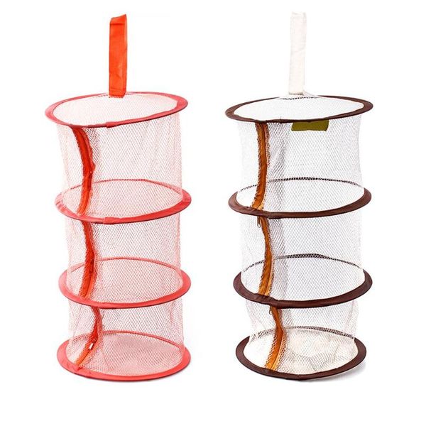 

storage baskets three-layer folding drying rack zipper bra basket 3-layer hanging net mesh bag cage clothes