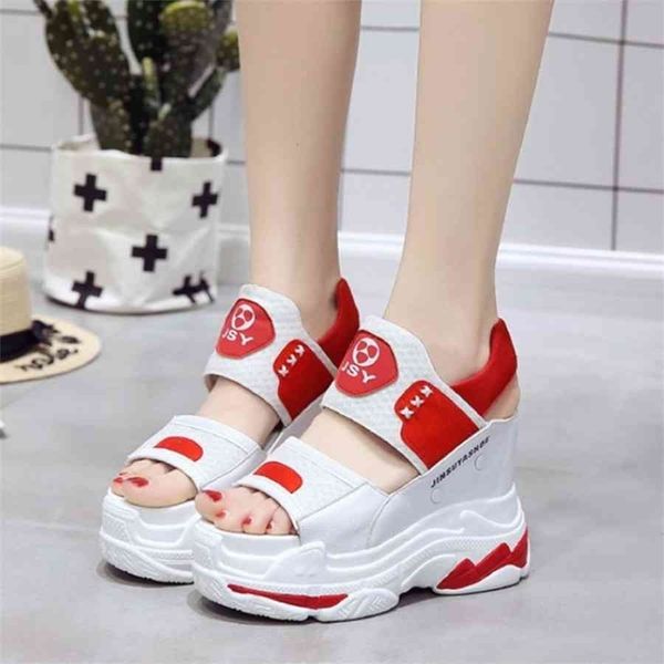 

2021 summer women sandals black wedge heels sneakers summer peep toe high heels platform white flip-flops thick bottom sandals wenshet