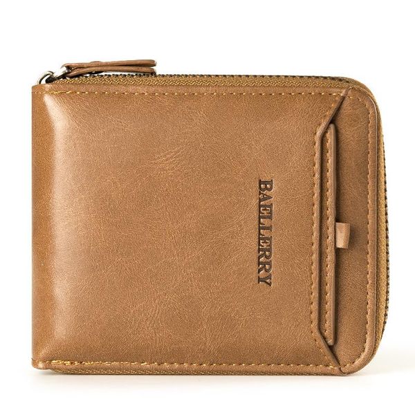

men's short wallet pu leather men coin purse horizontal zipper retro small wallets, Red;black