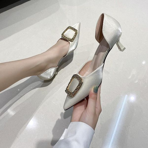 

spring summer pumps shoes women pointed toe stiletto high heel sandals office square buckle asakuchi single, Black