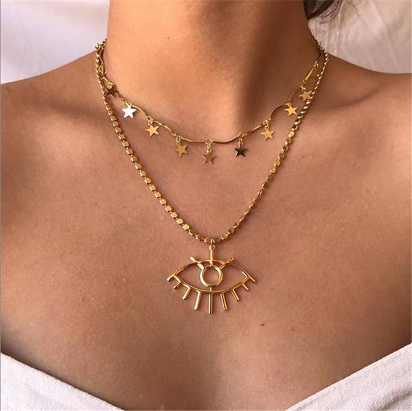 

fashion necklace multi-layered eyes stars for women jewelry girl mom birthday gift accessories pendant necklaces, Silver